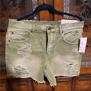 BDG Green Jean Shorts Distressed Cut-Off Style